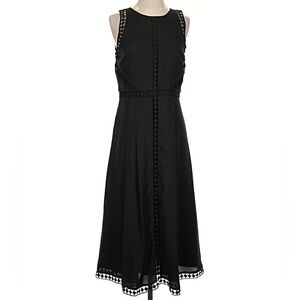 Ann Taylor Black Sleeveless Midi Dress with Ladder Trim